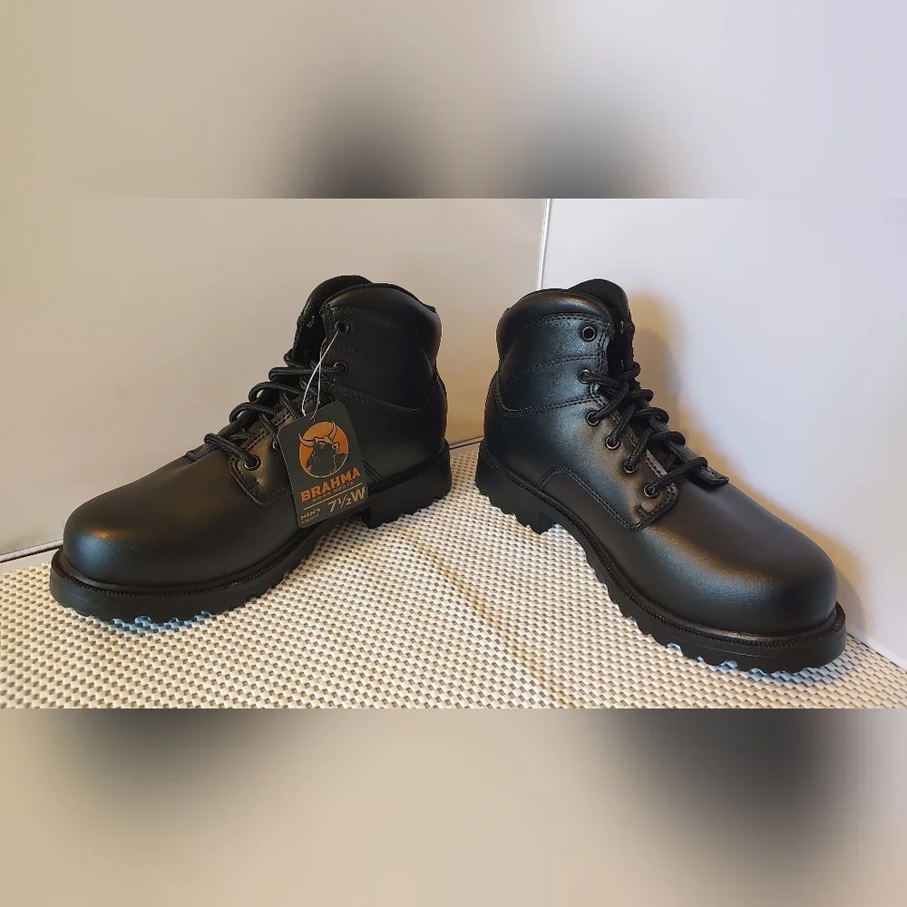 Brahma Men's Size 7.5W Escott Work Boot Black Oil Resistant Soleplate